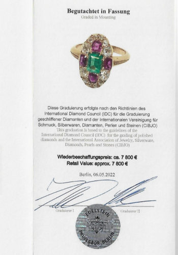 Um 1890 - 18 ct. Roségold Farbedelsteine Ring, mit Schmuckgutachten! – Bild 8