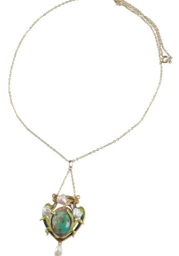 ** VERKAUFT ** Um 1915 - Türkis, Emaille & Perlen Art nouveau Anhänger – Bild 5