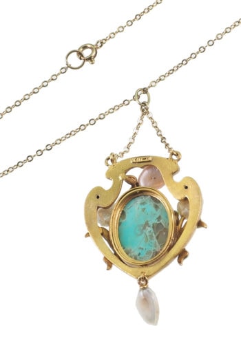 ** VERKAUFT ** Um 1915 - Türkis, Emaille & Perlen Art nouveau Anhänger – Bild 6