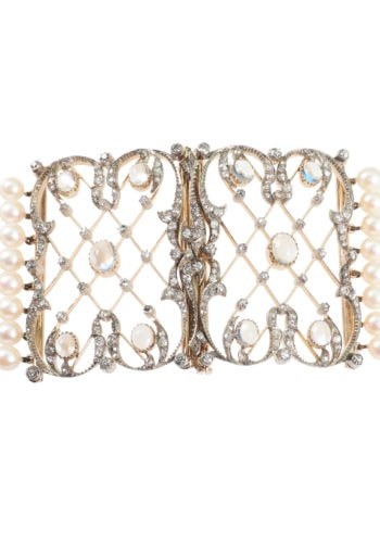 Um 1900 - Auftrennbarer Choker - Perlen, Diamanten & Mondsteine – Bild 9