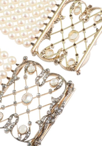 Um 1900 - Auftrennbarer Choker - Perlen, Diamanten & Mondsteine – Bild 7