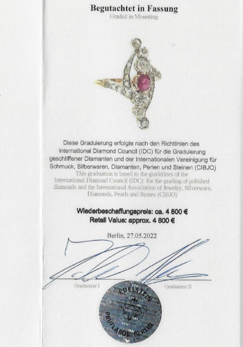 Um 1900 - Art nouveau Ring mit Rubin & Diamanten, mit Edelsteinzertifikat! – Bild 8