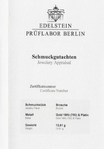 Um 1910 - Französische Diamantbrosche, inklusive Edelsteinezertifikat! – Bild 8