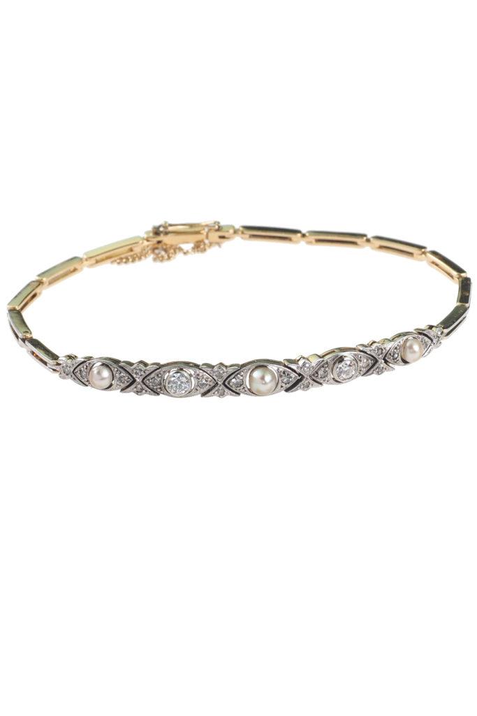 Um 1910 Diamanten & Perlen Armband, englisch Antique Jewellery
