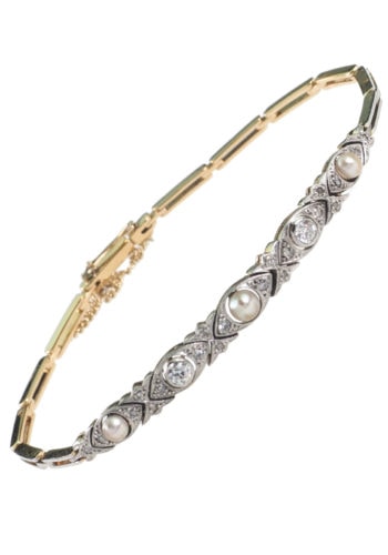Um 1910 - Diamanten & Perlen Armband, englisch – Bild 3
