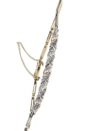 Um 1910 - Diamanten & Perlen Armband, englisch – Bild 4