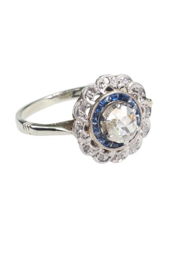 Um 1930 - Art déco Diamanten & Saphire Ring – Bild 3