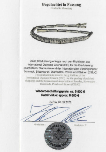 Um 1920 - Art déco Diamantarmband mit Edelsteingutachten! – Bild 8