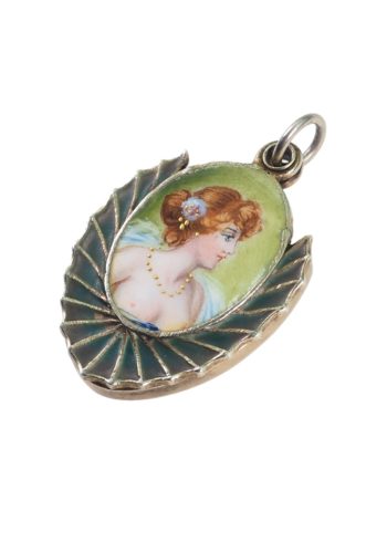 ** VERKAUFT ** Um 1900 - Fensteremaille & Emaillemalerei Jugendstilmedaillon – Bild 3