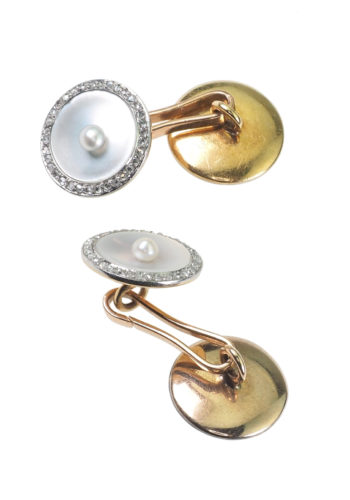 ** VERKAUFT ** Um 1910 - Gold, Perlmutt & Diamanten Manschettenknöpfe – Bild 4