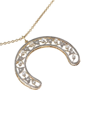 Um 1910 - "Hufeisen" Goldanhänger mit passender Kette – Bild 3