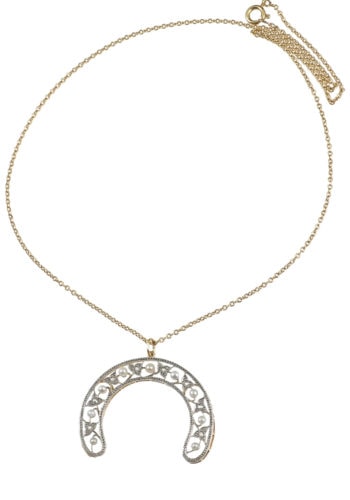 Um 1910 - "Hufeisen" Goldanhänger mit passender Kette – Bild 4