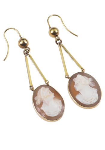 Um 1870 - Muschelkameen Goldohrringe, viktorianisch – Bild 3