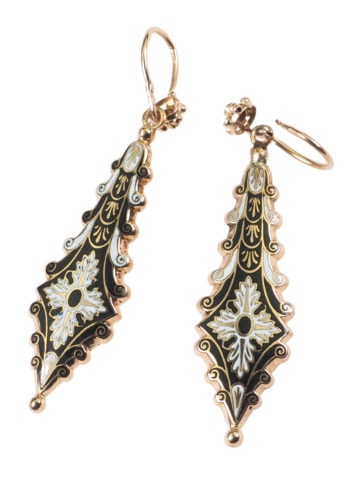 ** VERKAUFT ** Um 1840 - Gold, Emaille & Perlen Ohrringe – Bild 5