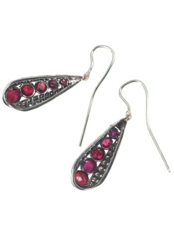 Um 1970 - Rubine & Diamanten 925 Silberohrringe – Bild 3