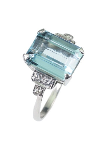 Datiert 1974 - Aquamarin & Diamanten 18K Weissgoldring – Bild 3