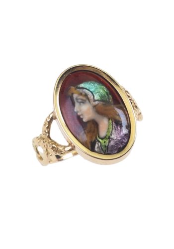 Um 1900 - Limoges-Emaille Jugendstil Goldring – Bild 3