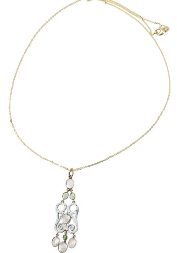 Um 1890 - Mondsteine & Emaille Goldanhänger mit Kette – Bild 3