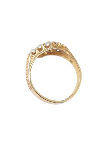 Datiert 1874 - Viktorianischer Perlenring mit Diamant – Bild 4