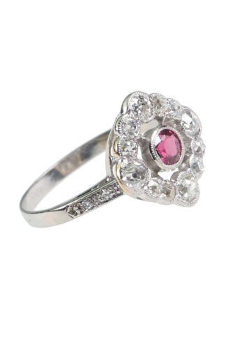 Um 1920 - Rubin & Diamanten Art déco Verlobungsring – Bild 4