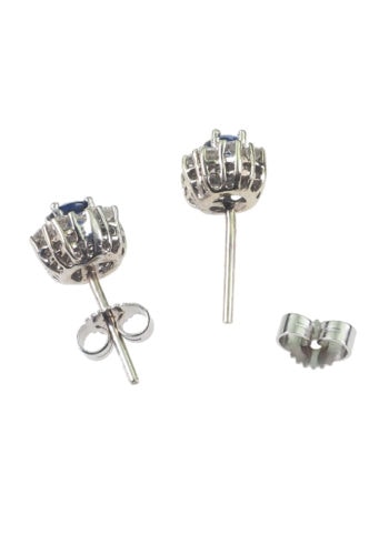 Um 1950 - Diamantcluster Ohrstecker mit Saphir – Bild 4