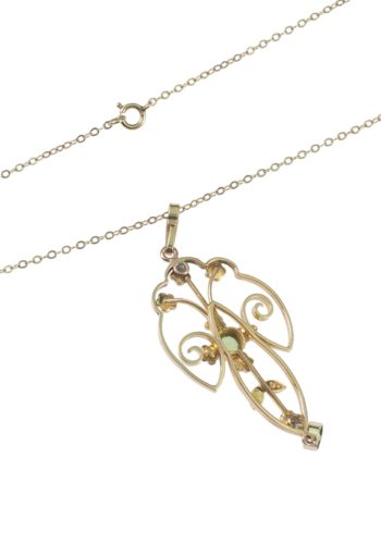 Um 1910 - Edwardian Goldanhänger mit Kette, Peridots & Perlen – Bild 4