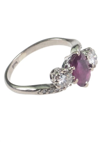 Um 1950 - Vintage Verlobungsring mit Rubin & Diamanten – Bild 3