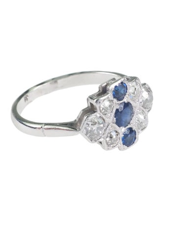 Um 1930 - Art déco Saphir & Diamantring – Bild 4