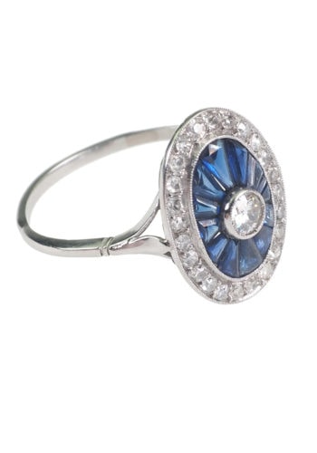 Um 1935 - Art déco Saphir & Diamant Verlobungsring – Bild 4