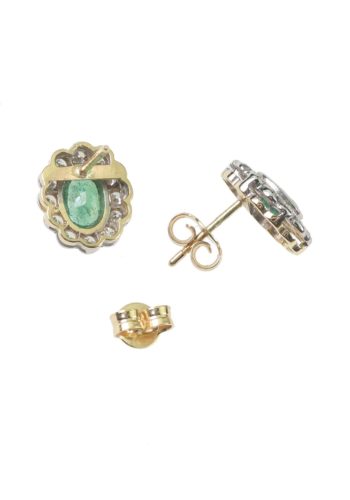 Um 1980 - Smaragdohrstecker mit 24 Diamanten – Bild 4