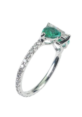 Um 1990 - Italienischer Verlobungsring, Smaragde & Diamanten – Bild 4