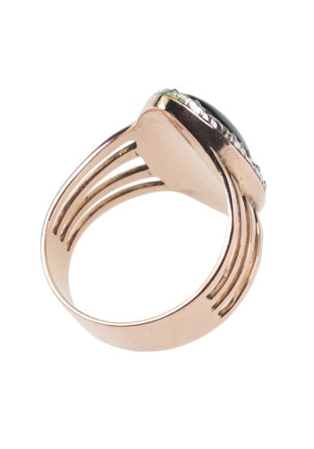 Um 1880 - Granat Cabochon & Diamanten Victorian Goldring – Bild 4