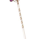 Edwardianische Krawattennadel mit Perle und Rubine aus 9 Karat Gold