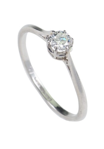 Vintage Verlobungsring mit Diamantsolitaire im Brillantschliff aus Platin