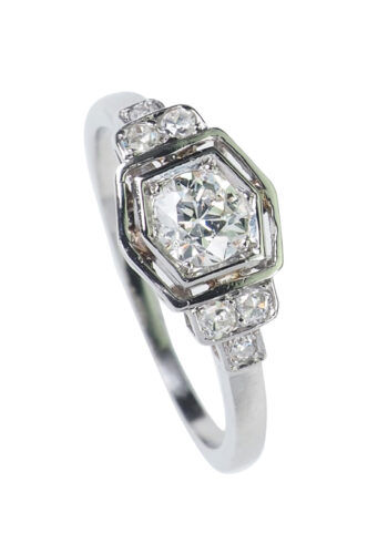 Um 1920 - Französischer Diamantring / Art déco Verlobungsring – Bild 3