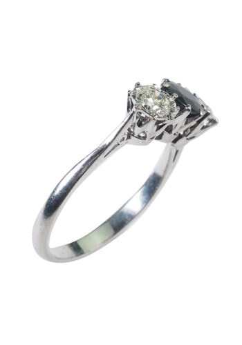 Datiert 1985 - Three-Stones Verlobungsring Saphir & Diamanten – Bild 4