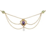 Edwardianisches Collier mit Peridots, Perle und Amethyst aus 15 Karat Gold