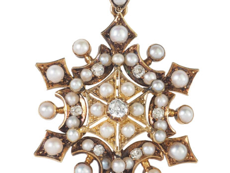 Viktorianischer Anhänger mit Diamanten und Perlen aus 18 Karat Gold