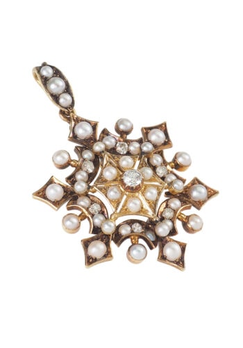 Um 1880 - Goldanhänger "Stern" mit Diamanten & Perlen, Viktorianisch – Bild 3