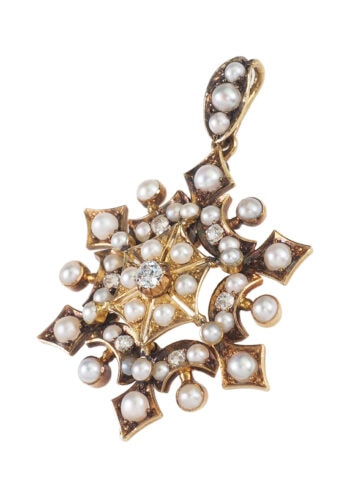 Um 1880 - Goldanhänger "Stern" mit Diamanten & Perlen, Viktorianisch – Bild 4