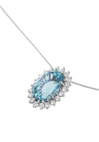 ** VERKAUFT ** Um 1960 - Aquamarin & Diamanten, Anhänger mit Kette – Bild 3