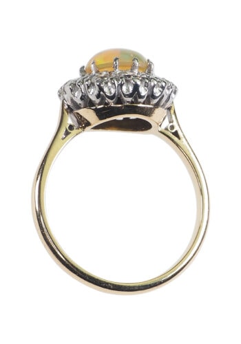 Um 1930 - Opalring / Verlobungsring mit Diamanten, Art déco Daisy – Bild 5