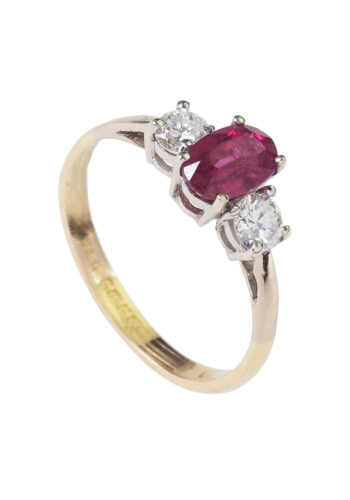 Datiert 1990 - Rubin & Diamanten Three-Stones Verlobungsring – Bild 3