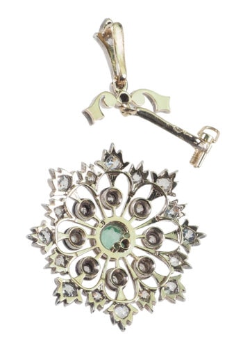 Um 1860 - Smaragd & Diamanten, Belgischer Goldanhänger – Bild 5