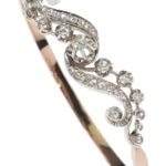 Art Nouveau Armreif mit Diamanten aus 18 Karat Roségold und Silber
