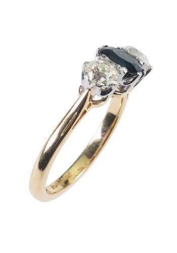 Um 1950 - Saphir & Diamanten Three Stones Verlobungsring – Bild 4