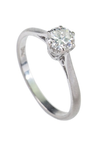 Um 1970 - Diamant Solitär Weißgold Verlobungsring – Bild 3