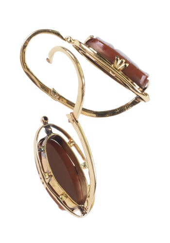 Um 1840 - Karneol-Steinkameen Goldohrringe, Französisch – Bild 5