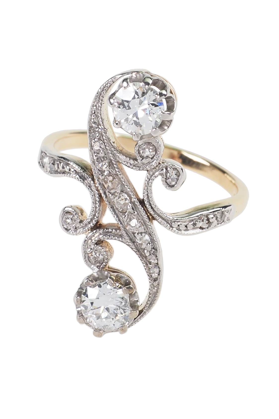 Art Nouveau Ring mit Diamanten aus 18 Karat Gold und Platin