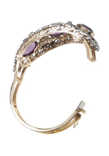 Um 1880 - Französischer Goldarmreif mit Amethysten & Diamanten – Bild 7